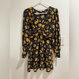 Veronica Beard Black and Yellow Floral Long Sleeve Dress